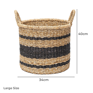 Handmade Striped Seagrass Woven Storage Basket <b>Set</b> Eco Friendly Laundry Hamper with Built in Handles for Home Decor and Nursery - Product Image 6
