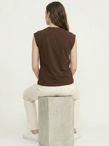 Camiseta Deportiva para Mujer, Color Marrón, Sin Mangas, Estilo Casual, Corte Holgado, Algodón, Prenda Básica de Verano, Ropa Urbana, Moda para el Día a Día - Product Image 4