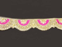Garniture de sari en soie vintage rose avec broderie dorée bordure en dentelle indienne tissus de lacets en gros pour femmes