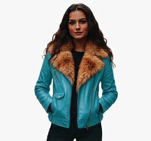 MKB Premium Women Genuine <b>Leather</b> Moto <b>Jacket</b> With Fur Collar Zipper Closure Full Sleeve Winter Outerwear <b>leather</b> Wear - Product Image 3