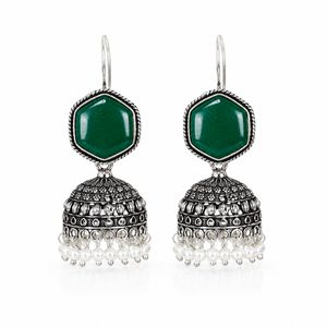 Custom Cat Eye Monalisa Gemstone Oxidized Silver Pearl Bell <b>Earrings</b> Traditional Fashion Jewelry OEM ODM - Product Image 2