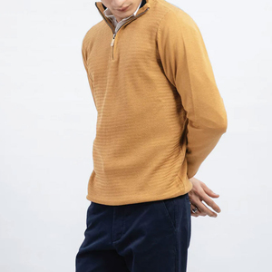 Pull en maille jaune moutarde pour homme, col zippé, coupe classique, couleur unie, décontracté, manches longues, col rabattu, pour l'automne - Product Image 4
