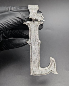 Iced Out Letter L Pendant Necklace Hip Hop Diamond Simulated Stone Custom Initial <b>Charm</b> Jewelry Gift <b>Silver</b> - Product Image 1