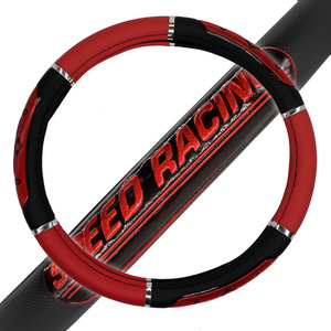 Protezione Universale per Volante Auto SPEED RACING con Logo in Rilievo, Combinazione Rosso-Nero e Finiture Cromate, Antiscivolo - Product Image 1