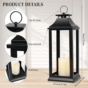 Lanterne décorative en métal noir de fabrication fiable pour la maison, le jardin et l'éclairage de mariage - Product Image 2