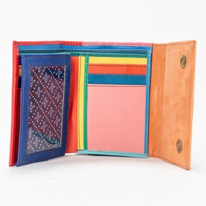 Unisex Genuine Cowhide fur Leather animal print Card Holder Malty Color <b>small</b> Zipper Closure <b>Wallet</b> with Patchwork Design - Product Image 4