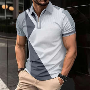Polo de Hombre con Cierre de Cremallera, Diseño Geométrico Chevron, 2026, Rendimiento Atlético, Manga Corta, Corte Entallado, Verde Oliva y Azul, Ropa Deportiva - Product Image 5