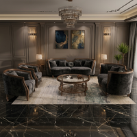Ensemble de canapés en velours de luxe sur mesure avec cadre doré |   Sièges rembourrés classiques modernes pour salon de villa et hall d'hôtel