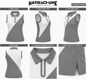 Chaleco Polo sin Mangas para Mujer, Diseño Color Block Gris y Blanco, Tejido Deportivo para Golf, Cierre con Botones, 100% Poliéster Transpirable - Product Image 4