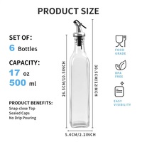 Bon vendeur Distributeur d'huile d'olive durable scellé 6 Pack 17 oz / 500 ml verre pour la cuisine bouteille d'eau stockage des aliments