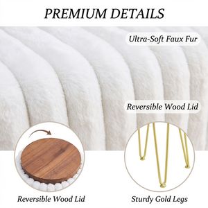 Faux Fur Vanity <b>Stool</b> <b>with</b> Metal Legs & Anti-Slip Feet <b>Storage</b> Ottoman Footstool for Bedroom - Product Image 3