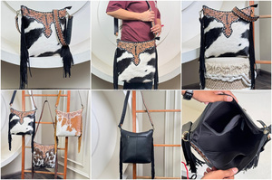Custom Large Capacity Cowhide Crossbody <b>Messenger</b> <b>Bag</b> for Women Fashionable Hand Tooled Leather Zipper Closure Shoulder Handbags - Product Image 3