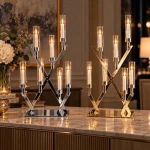 Gold Metal Candelabra Candle Holder Handmade Iron Multi T Light Stand Wedding <b>Decor</b> Elegant Centerpiece Home <b>Valentine</b> Gift Sets - Product Image 1