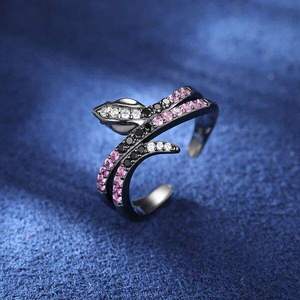 925 <b>Silver</b> 18k Gold Plated Luxury Unisex Snake Animal <b>Ring</b> with Pink Diamond IGI Certified <b>Adjustable</b> Gothic Punk Trendy Gift - Product Image 2
