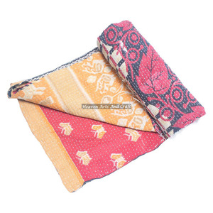 Vintage Kantha <b>Quilts</b> Indian Reversible Hand Stitched Heavy <b>Throw</b> Old Sari Blanket Patch Work Heavy 3 To 5 Layers Kantha <b>Quilt</b> - Product Image 5