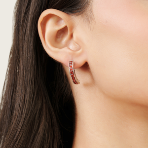 High Quality Handmade 925 Sterling Silver Natural <b>Garnet</b> Gemstones Channel Set C Shape Hoop <b>Earrings</b> For Women's - Product Image 2