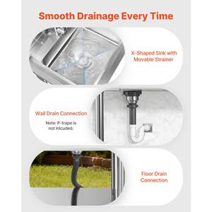 Évier utilitaire à bol unique en acier inoxydable 47,2 x 19,7 x 37, eau chaude et froide, lavage de la vaisselle, stérilisation, cuisine commerciale - Product Image 5