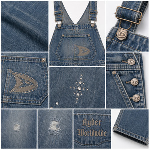 Men Washed Blue Denim <b>Baggy</b> Overalls Logo Embroidery Y2K Oversized Streetwear Utility Pocket Jean <b>Dungarees</b> - Product Image 4