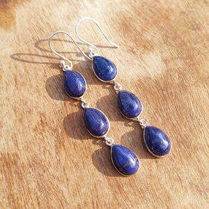 Natural Lapis Lazuli Bohemian Drop <b>Earrings</b> Handmade <b>Silver</b> Plated Brass Blue Gemstone <b>Dangle</b> <b>Earrings</b> High Quality Unique - Product Image 2