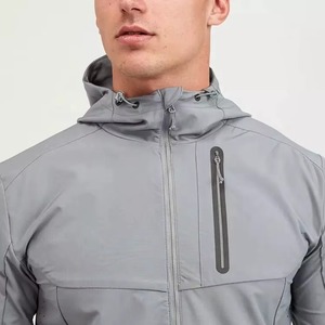 Chaqueta Deportiva Gris con Capucha para Hombre, Cortavientos, con Cierre de Cremallera, para Otoño, Corte Regular, Poliéster, Color Sólido, Ropa Deportiva para Exteriores - Product Image 2