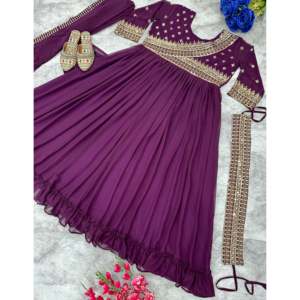 Belle robe Anarkali avec Dupatta et ceinture robe de soirée élégante - Product Image 5