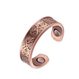 Bague en cuivre pur vintage, ajustable, à motif géométrique lignes et rayures, surface en cuivre massif, bord plat - Product Image 5