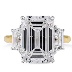 7.02 Carat Emerald Cut Lab Diamond Three-Stone Yellow <b>Gold</b> Rhodium Plated Engagement & Anniversary <b>Ring</b> - Product Image 2