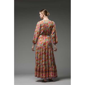 ชุดเดรสแม็กซี่ลายดอกไม้สไตล์โบโฮสำหรับผู้หญิง คอวี แขนยาว ผูกเอว ทรงหลวม สวมใส่สบาย เหมาะสำหรับฤดูร้อนและชายหาด - Product Image 5