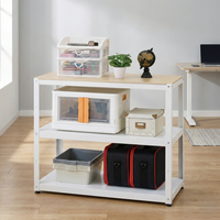 Étagère de rangement à trois niveaux avec plateau en bois, unité d'étagérage multifonctionnelle pour organiser les objets du salon, design minimaliste