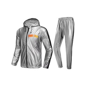 Combinaison de sauna argentée pour homme avec logo personnalisé, à capuche, fermeture éclair, séchage rapide, col en V, en polyester, pour la perte de poids, toutes saisons - Product Image 2