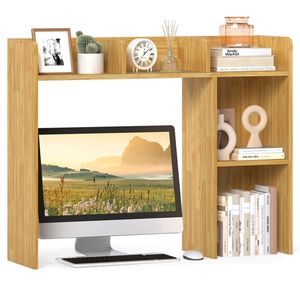 Scrivania in Legno Ingegnerizzato Beige con Libreria Superiore Compatibile con Monitor 27FT/68.58cm, Kit Anti-ribaltamento, Dimensioni 93.98x25.40x73.66cm - Product Image 1