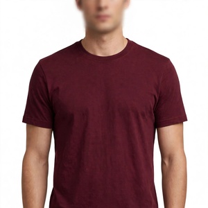 Camiseta de Algodón Lisa Color Borgoña para Hombre, Fabricada en Fábrica, Manga Corta, Cuello Redondo, Corte Regular, Estilo Casual, Tejido Jersey, Color Sólido, de BD - Product Image 3
