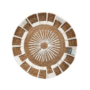Décoration murale tissée abstraite en coton et jonc de mer de style signature Vietrustic pour salon moderne bohème - Product Image 1