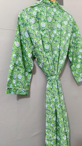 Bata de Algodón con Estampado Floral Verde para Mujer, Larga, Informal, Estilo Kimono, con Cierre de Cordón, Manga Larga, Suave, para Primavera/Verano - Product Image 2