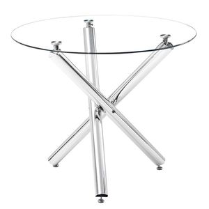 Tavolo da Pranzo Rotondo in Vetro Trasparente 90*90*75cm con Gambe a Croce - Product Image 1