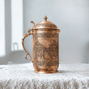 Handmade Engraved Copper Water Pitcher <b>Large</b> Capacity Metal Jug with Lid for Home Party <b>Tea</b> Serving - Product Image 1