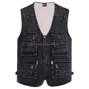 Chaleco Vaquero de algodón negro para hombre, chaqueta informal sin mangas con múltiples bolsillos y estampado de retazos, ropa de calle holgada de talla grande - Product Image 6