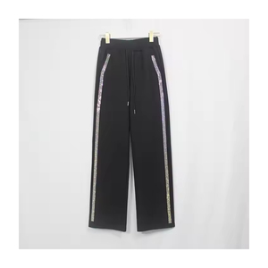 Pantalon large noir pour homme, taille élastique, bande latérale scintillante, tricoté, décontracté, avec cordon de serrage, style printemps - Product Image 2