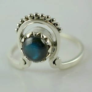 <b>Labradorite</b> <b>Ring</b> 925 Sterling Silver Handmade Boho Statement Promise Jewelry for Women Natural Round Shape Gemstone Jewelry - Product Image 3