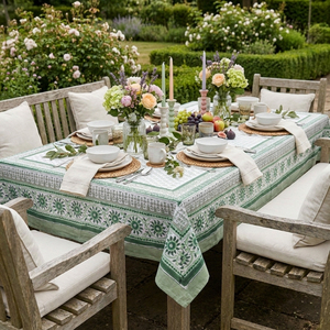 Neem Hunter Green Hand Block Printed Cotton <b>Tablecloth</b> 180x270cm Handmade Designer Premium Dining Table Home Decor Gift - Product Image 4