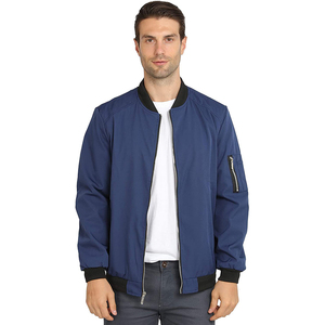 2026 Premium Quality Men Navy Blue Regular Fit Zipper Closure Solid Color Polyester Material Casual Wear Bomber <b>Jacket</b> For Sale - Product Image 1
