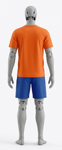 Men's <b>Orange</b> Crew Neck Short Sleeve Solid Color Polyester <b>T</b>-<b>Shirt</b> Regular Fit Breathable Summer Athletic Wear Blue Shorts Set - Product Image 2