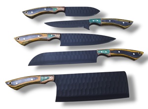 Ensemble de couteaux de chef en acier inoxydable Nordic Forge, cinq pièces, manches en bois Pakka, fabrication artisanale OEM personnalisée, ensemble de couteaux de cuisine avec sac de transport - Product Image 3