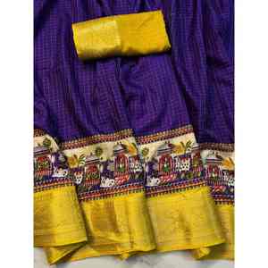 DISEÑADOR DOLA SEDA JACQUARD BORDER WORK SAREE CON BLUSA SIN COSTAR MORADO - Product Image 1