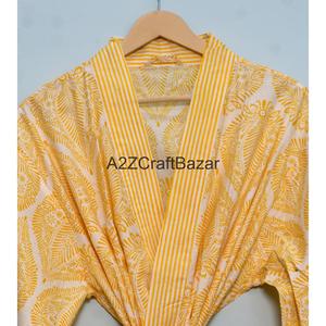 Bata Kimono de Algodón 100% para Mujer, Hecha a Mano, con Rayas Delanteras y Estampado Floral, Ligera y Suave, para Verano/Invierno - Product Image 4