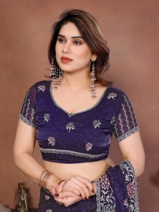 Sari de Georgette de Diseño de Lujo con Bordado Intenso en el Borde, Colección de Blusas para Mujer, para Bodas y Fiestas Indias de Invierno - Product Image 5