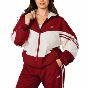 Women’s Retro Color Block Red <b>White</b> Nylon Windbreaker Tracksuit Wholesale Custom Lightweight Athletic Men's <b>Jackets</b> Set Supplier - Product Image 4