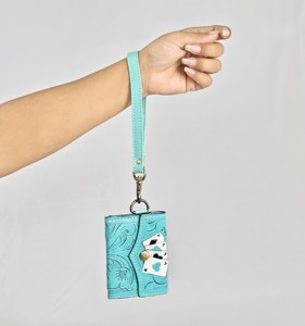 2026 New Creative Soft Hand Embroidered Sky Blue Genuine Leather Wrist Strap Mini <b>Square</b> Snap Button Water Resistant Durable - Product Image 4