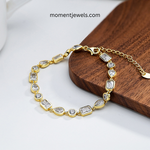 Elegant S925 <b>Silver</b> <b>Bracelet</b> 14K Gold & Platinum Plated Zirconia Inlay <b>Solid</b> Color Vacation Holiday Jewelry for Women - Product Image 1