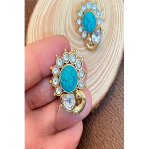 Attractive Premium Quality Brass Gold Plated Kundan <b>Earrings</b> Stylish Trendy Look for Women And Girls Wedding Collection - Product Image 1